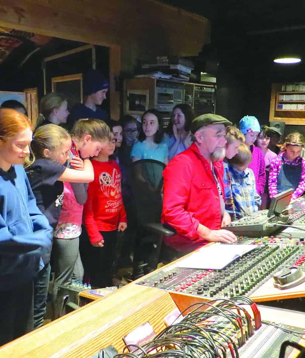 crowded recording studio